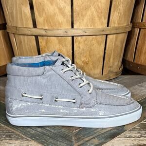 Sperry Betty Grey Sequin Canvas High Top Chukka Boat Shoe Sneakers Womens Size 9